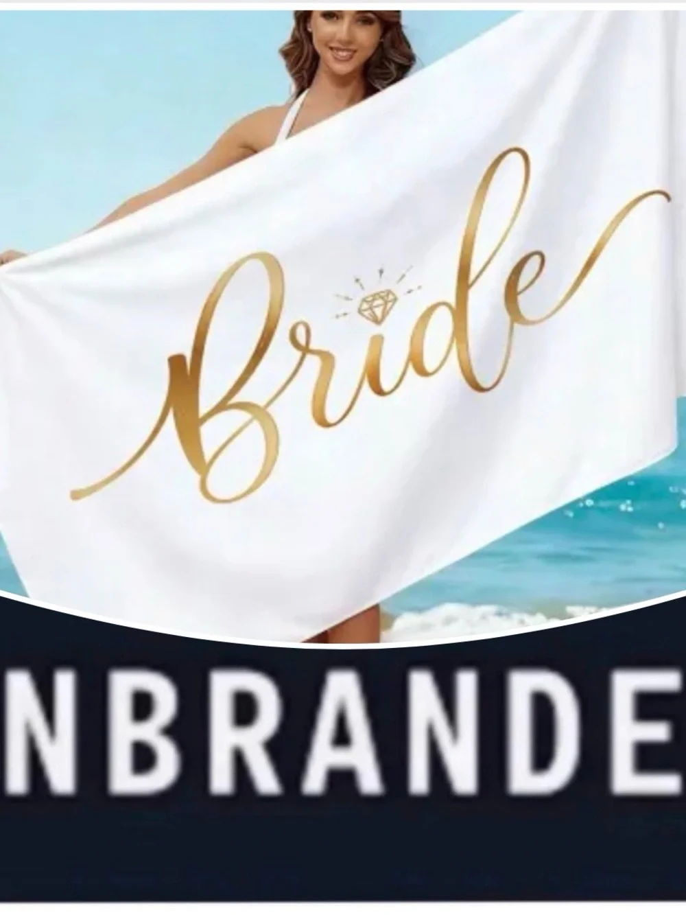 UNBRANDED White Golden Trendy Bride Beach Towel